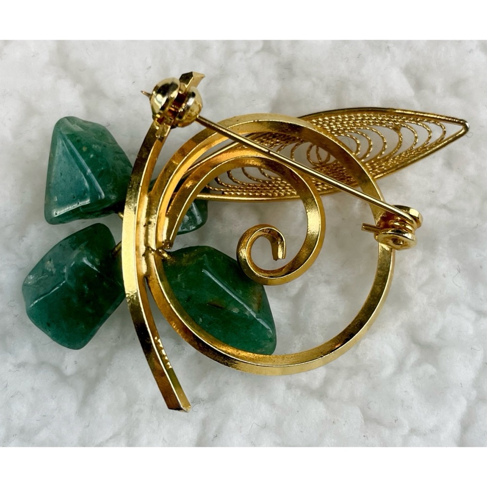 (VTG) Gold/Jade Clover and Leaf Brooch - Picture 9 of 10